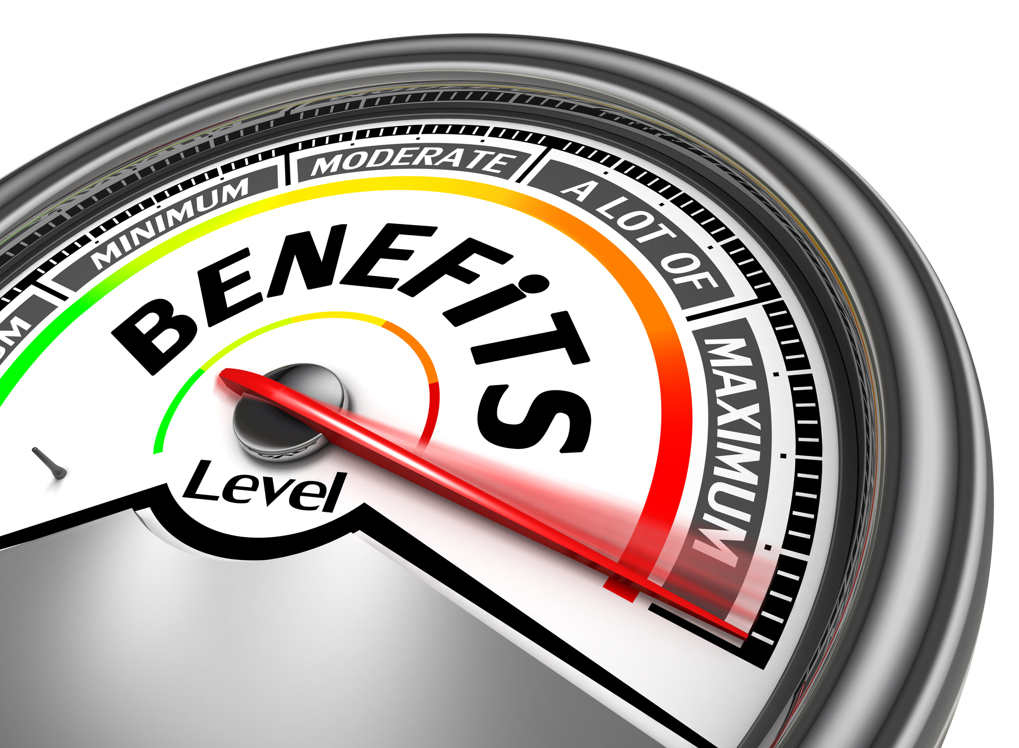 benefits conceptual meter indicate maximum, isolated on white background